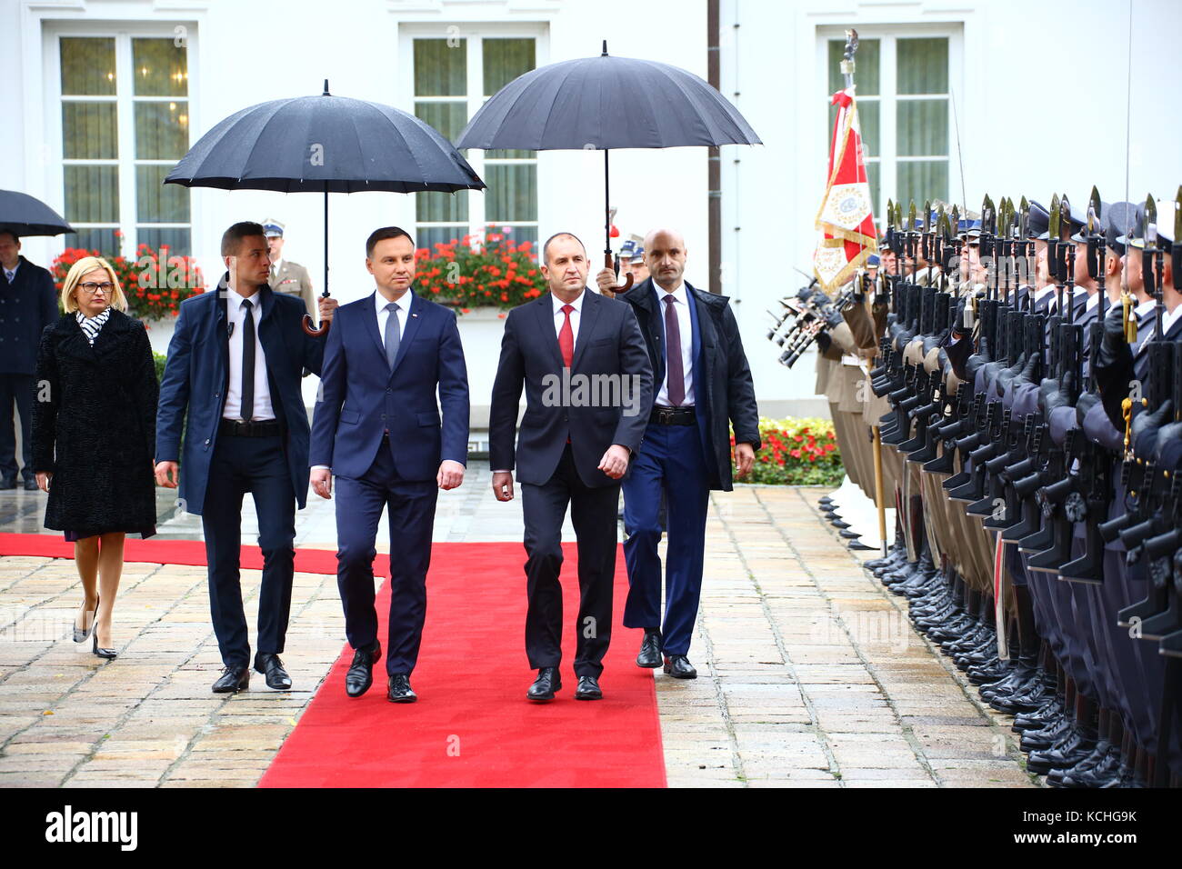 Le président duda et première dame agata kornhauser-duda a reçu le président bulgare rumen radev et première dame just radeva avec cérémonie au palais du Belvédère à Varsovie pour l'inauguration. (Photo par Jakob ratz / pacific press) Banque D'Images