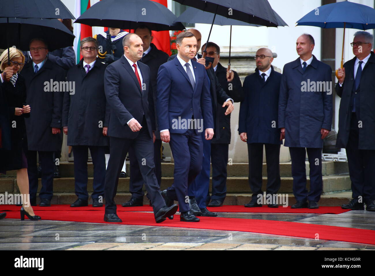 Le président duda et première dame agata kornhauser-duda a reçu le président bulgare rumen radev et première dame just radeva avec cérémonie au palais du Belvédère à Varsovie pour l'inauguration. (Photo par Jakob ratz / pacific press) Banque D'Images