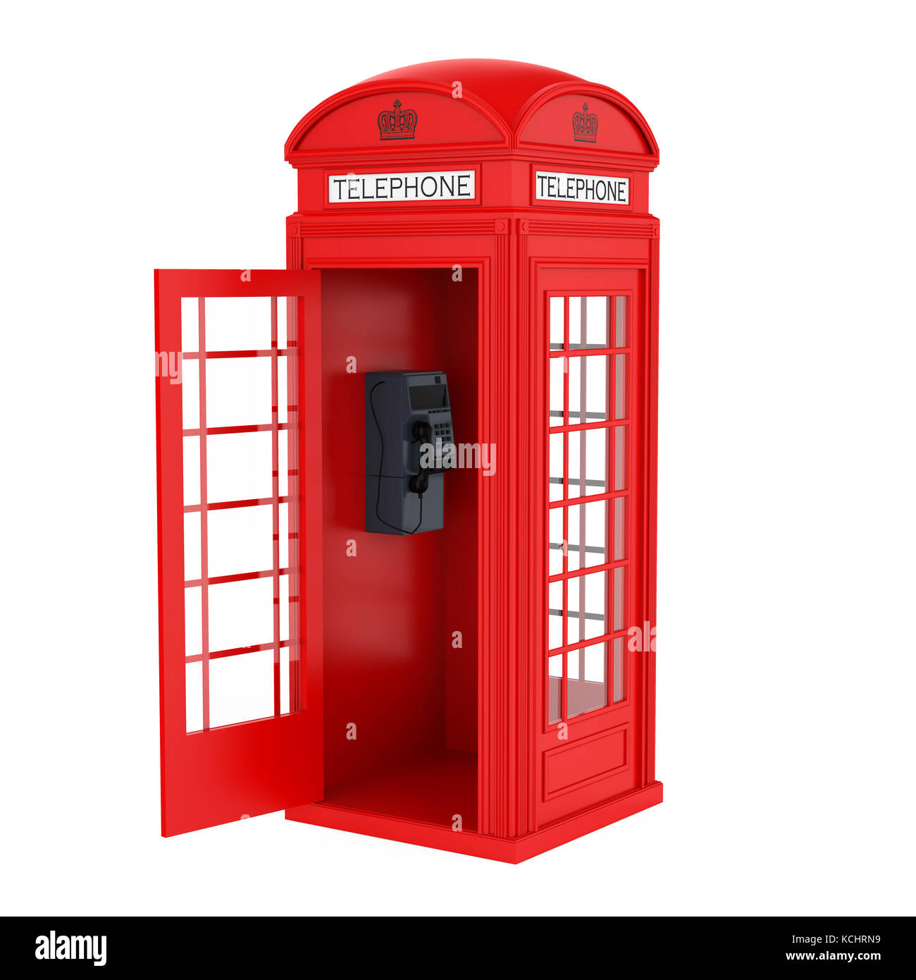 La cabine téléphonique rouge avec porte ouverte Banque D'Images