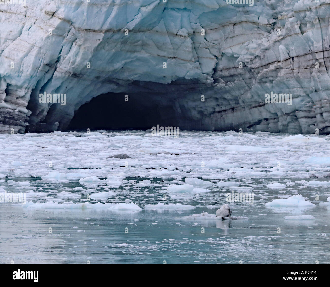 L'eau de fusion de la profonde caverne sur margerie glacier dans le parc national de Glacier Bay et de préserver, de l'alaska Banque D'Images