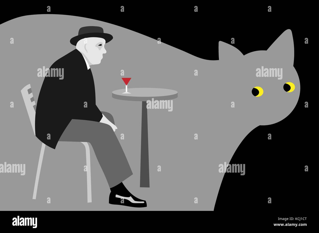 Vieil homme assis avec un verre de vin - vector concept de solitude Illustration de Vecteur