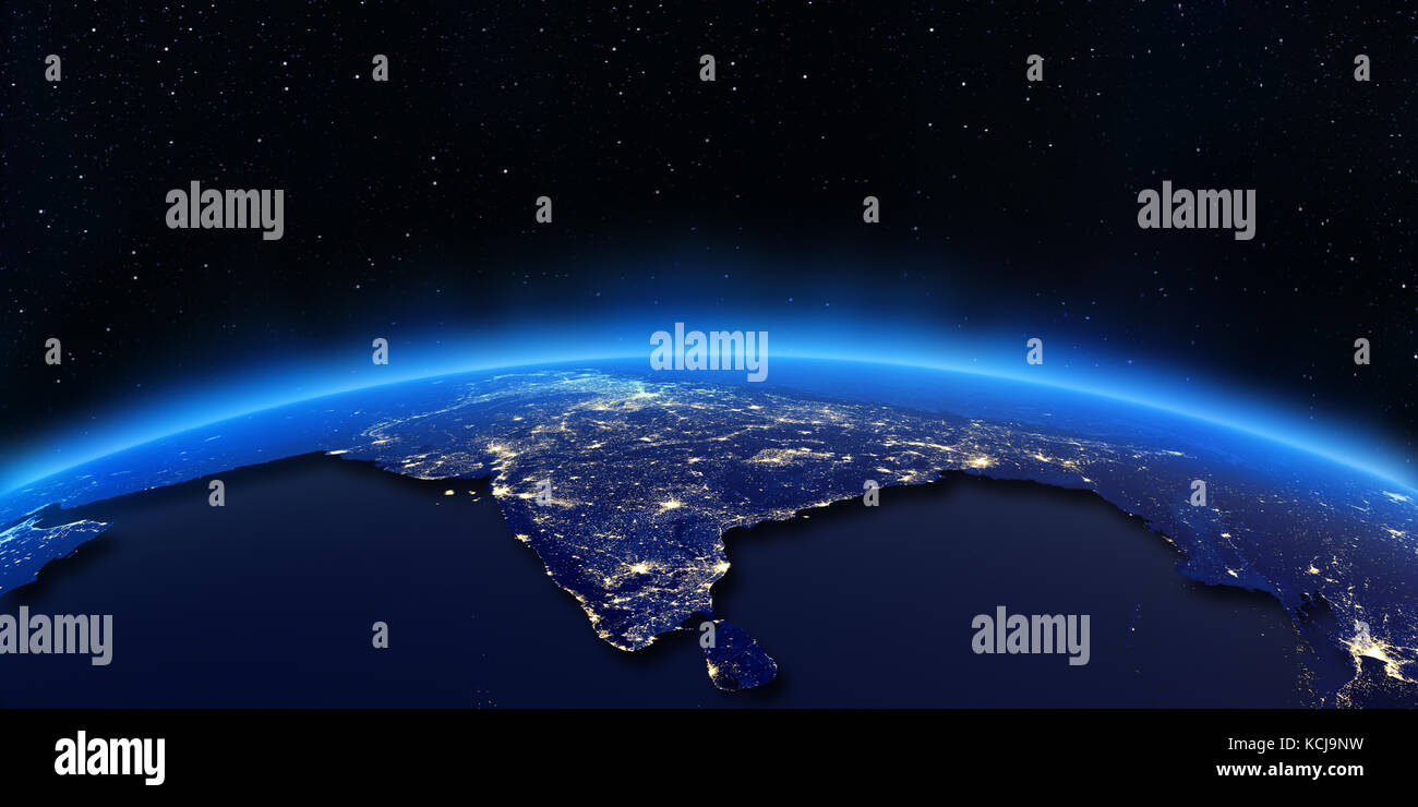 L'Inde city lights map 3D Rendering Banque D'Images