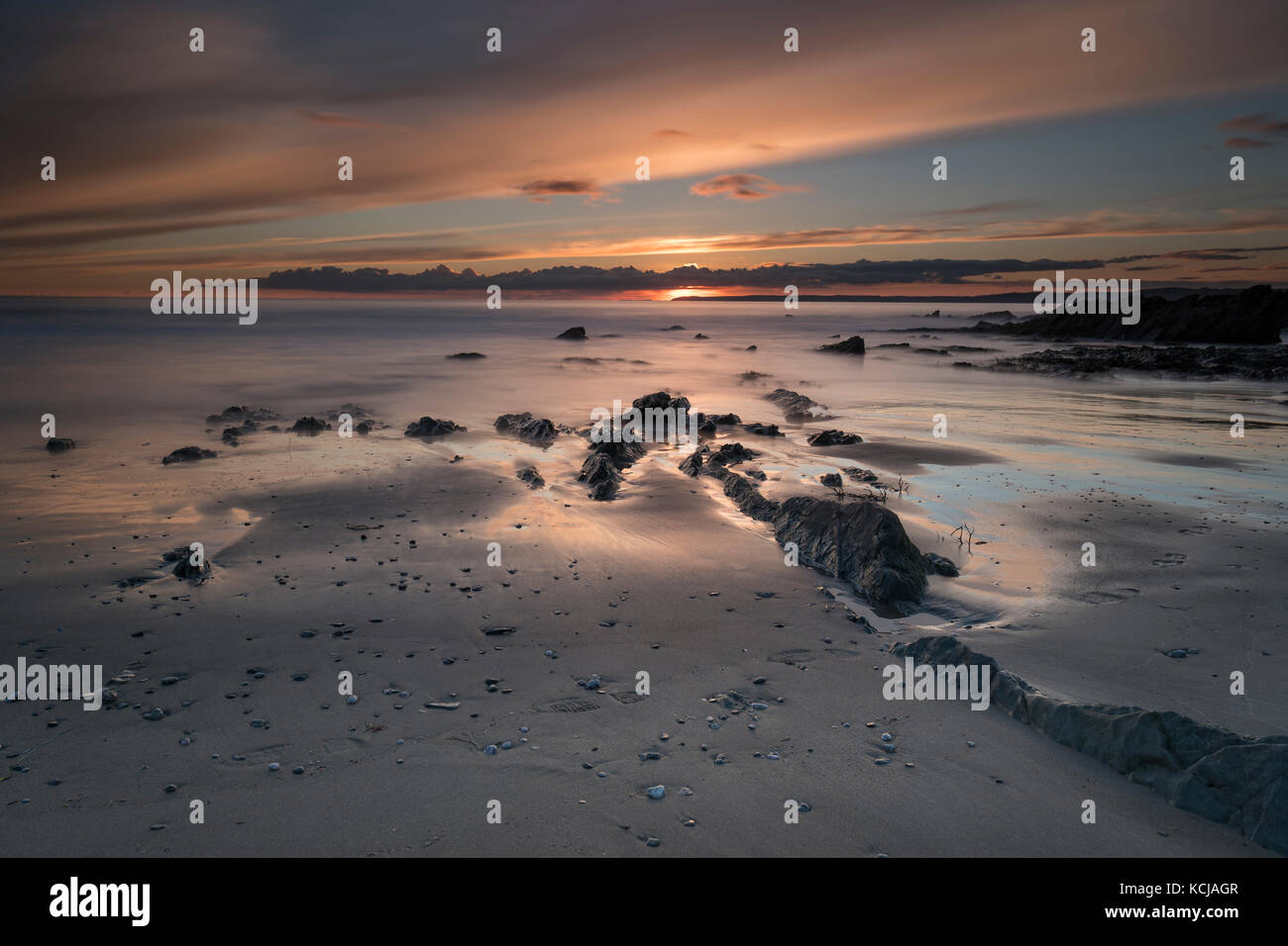 Cornwall, Whitsand Bay, Coucher du Soleil Banque D'Images