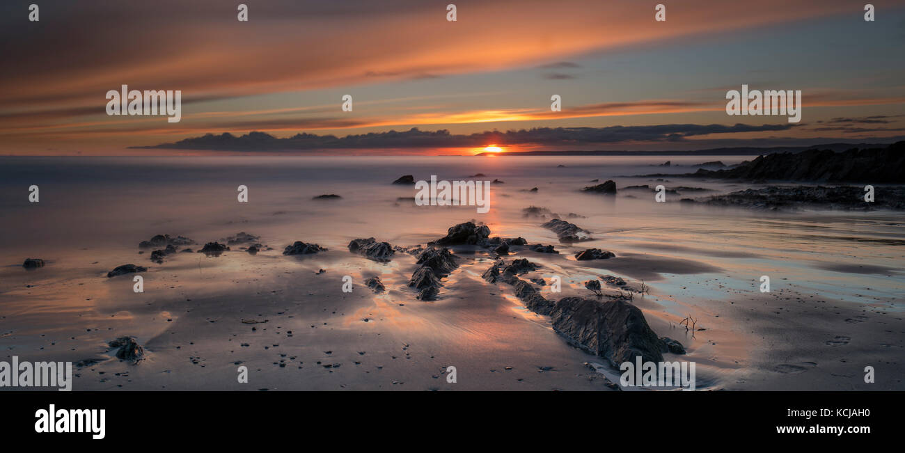 Cornwall, Whitsand Bay, Coucher du Soleil Banque D'Images