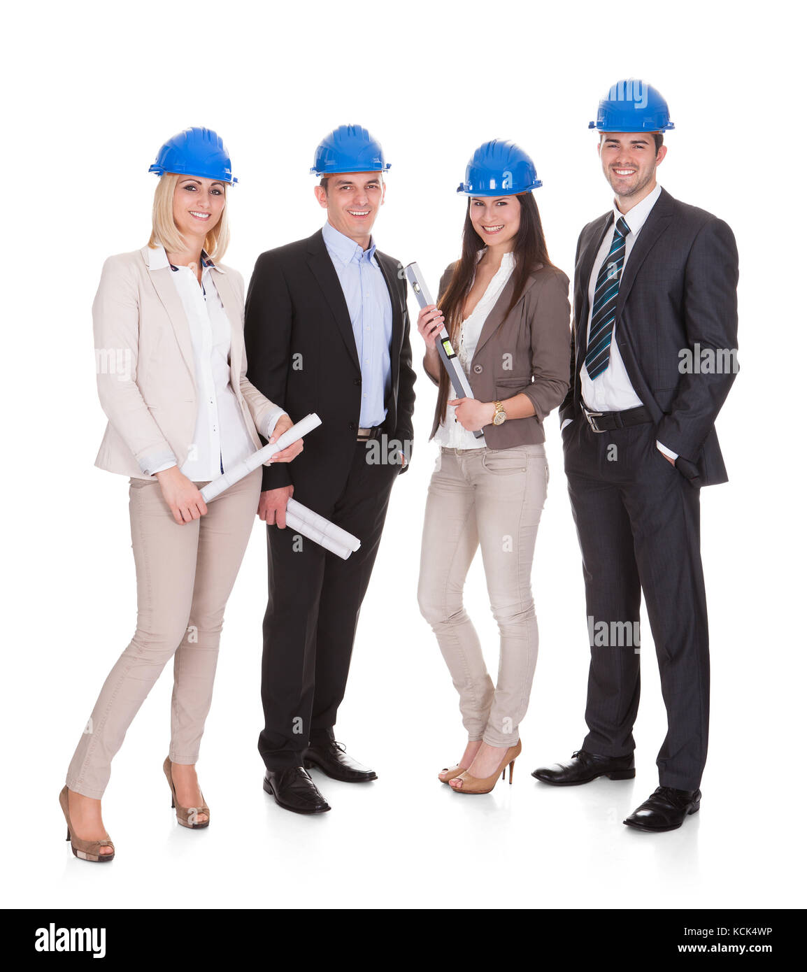 Groupe de professionnels architect standing over white background Banque D'Images