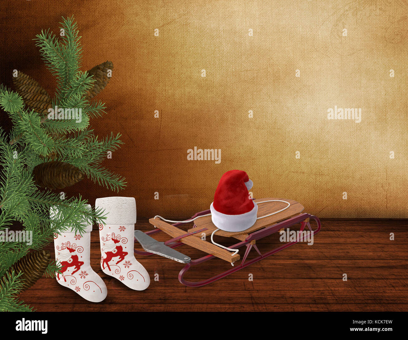 Voeux de Noël, ambiance festive pour l'arrière-plan des images. Le rendu 3D Banque D'Images