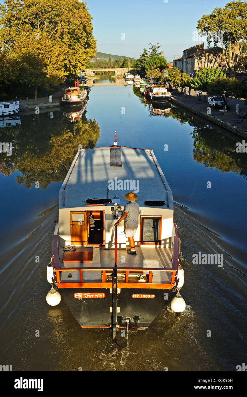 Canal du Midi à Carcassonne, Aude, Languedoc-Roussillon, France Banque D'Images