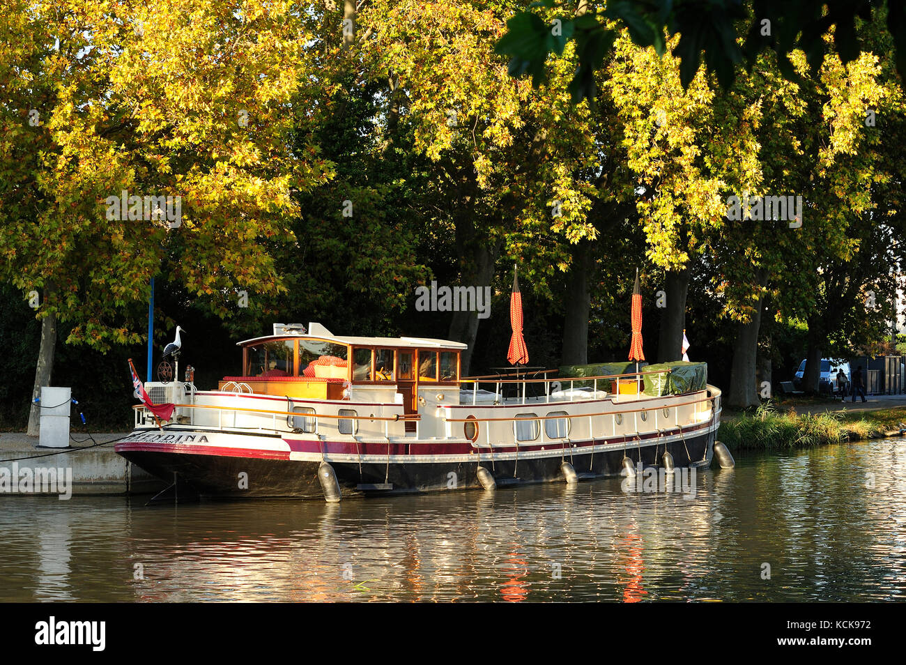 Canal du Midi à Carcassonne, Aude, Languedoc-Roussillon, France Banque D'Images