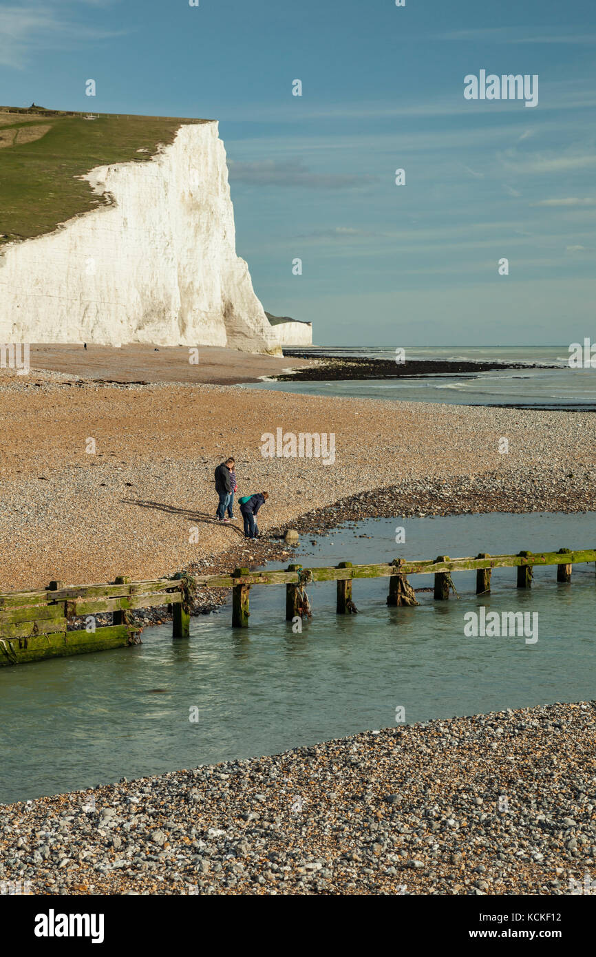 Après-midi d'automne à l'estuaire de la rivière cuckmere dans l'East Sussex, Angleterre. Sept sœurs falaises au loin. Banque D'Images