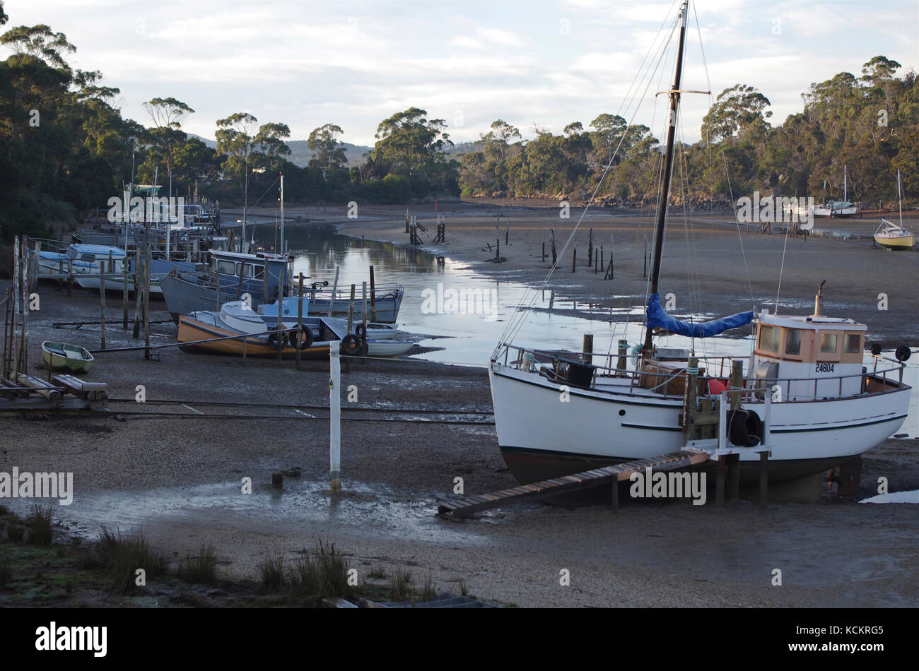 Panatana Rivulet, également connu sous le nom de Muddy Creek, à marée basse, un site populaire d'amarrage de petits bateaux. Port Sorell, nord-ouest de la Tasmanie, Australie Banque D'Images