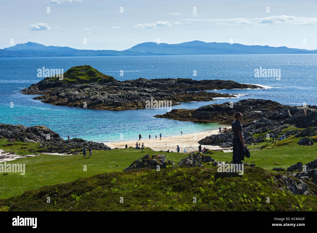 La péninsule d'Ardnamurchan, de la plage de Port nam Murrach, près d'Arisaig, en Écosse, au Royaume-Uni. Banque D'Images