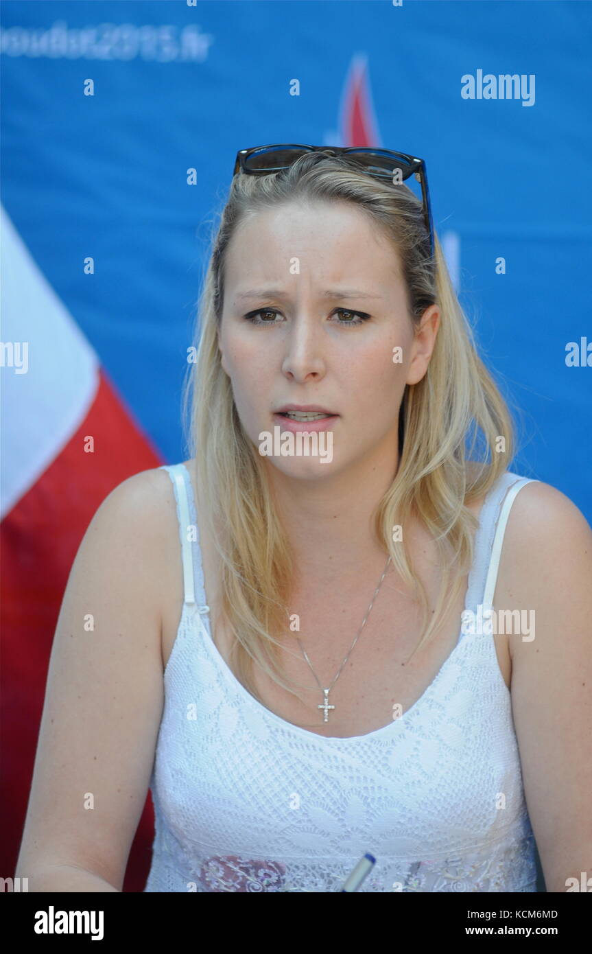 Les candidats du Front national français (FN) aux élections régionales tiennent une conférence de presse à Ars-sur-Formans, Ain, France Banque D'Images