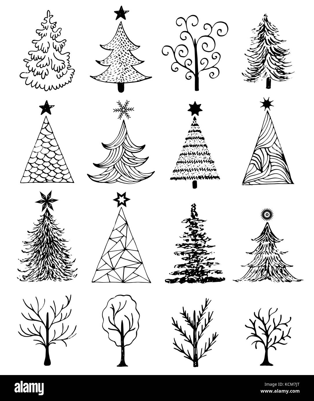 Ensemble d'arbre de Noël à la main Illustration de Vecteur