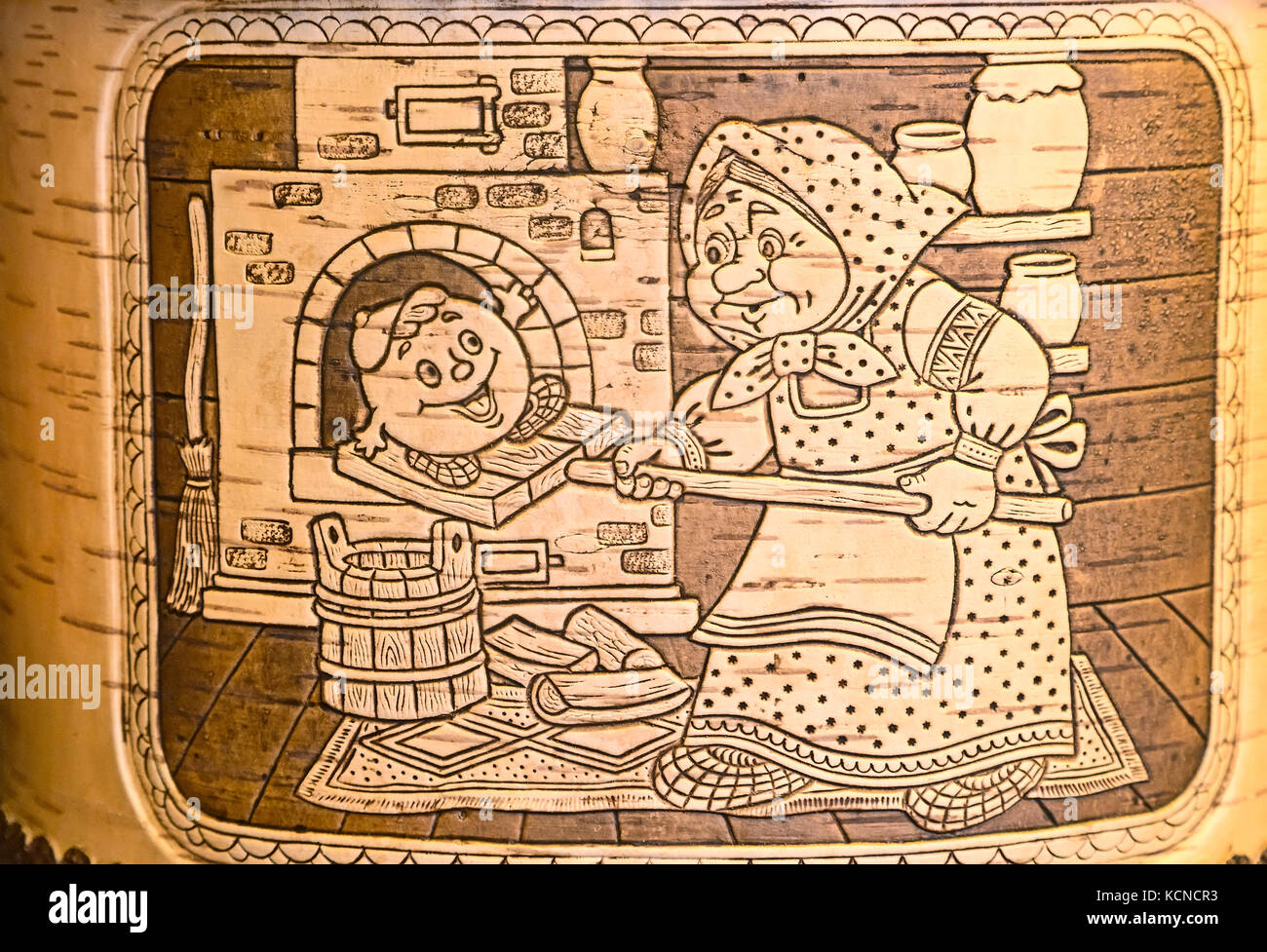 La photo sur la boîte d'écorce de bouleau. Banque D'Images