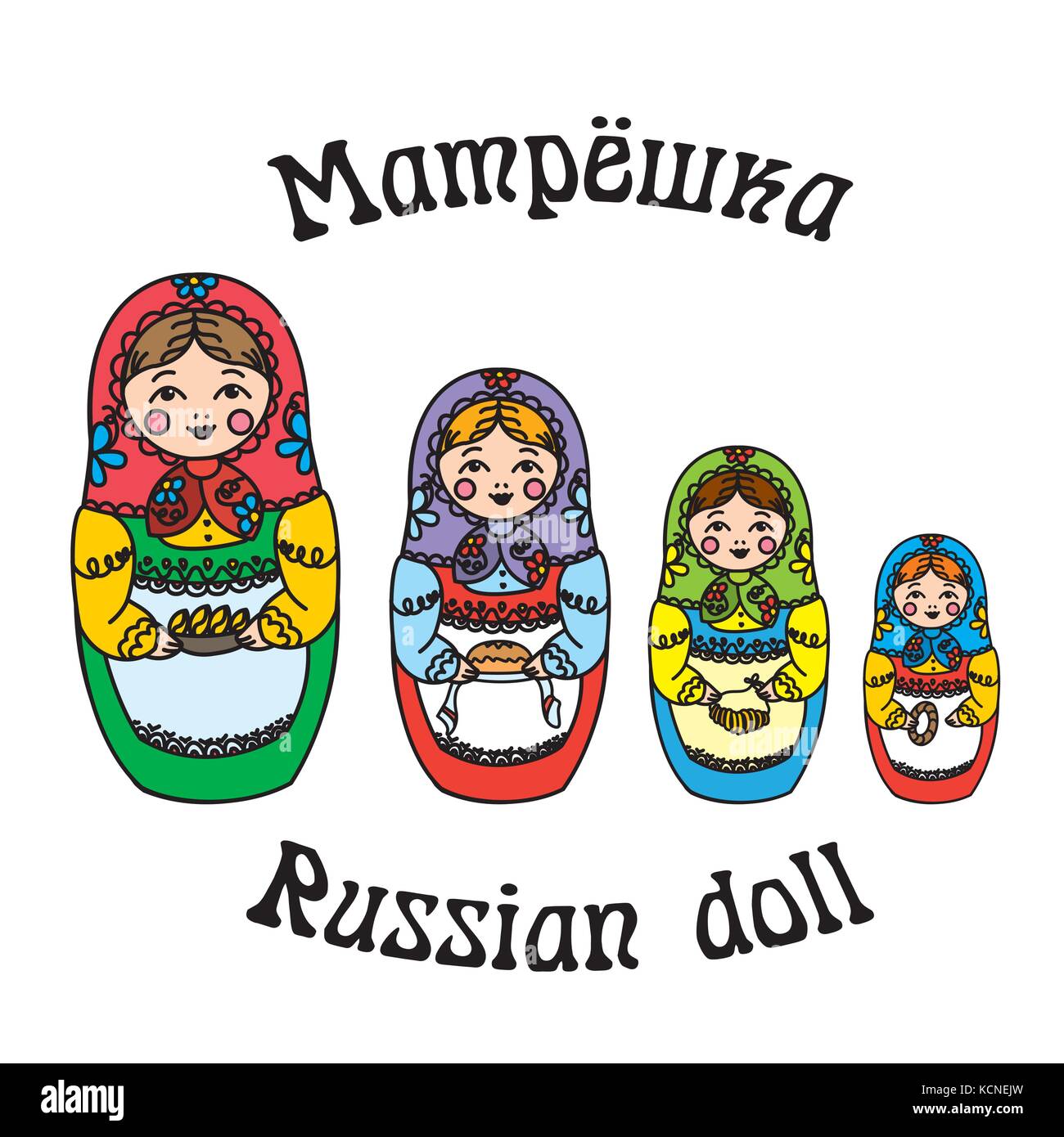 Poupée matrioshka Russe,cartoon set vector isolated on white Illustration de Vecteur