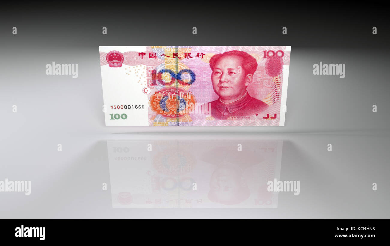 Jusqu'IClose de Chine yuan billet de vue de rotation sur une surface brillante Banque D'Images