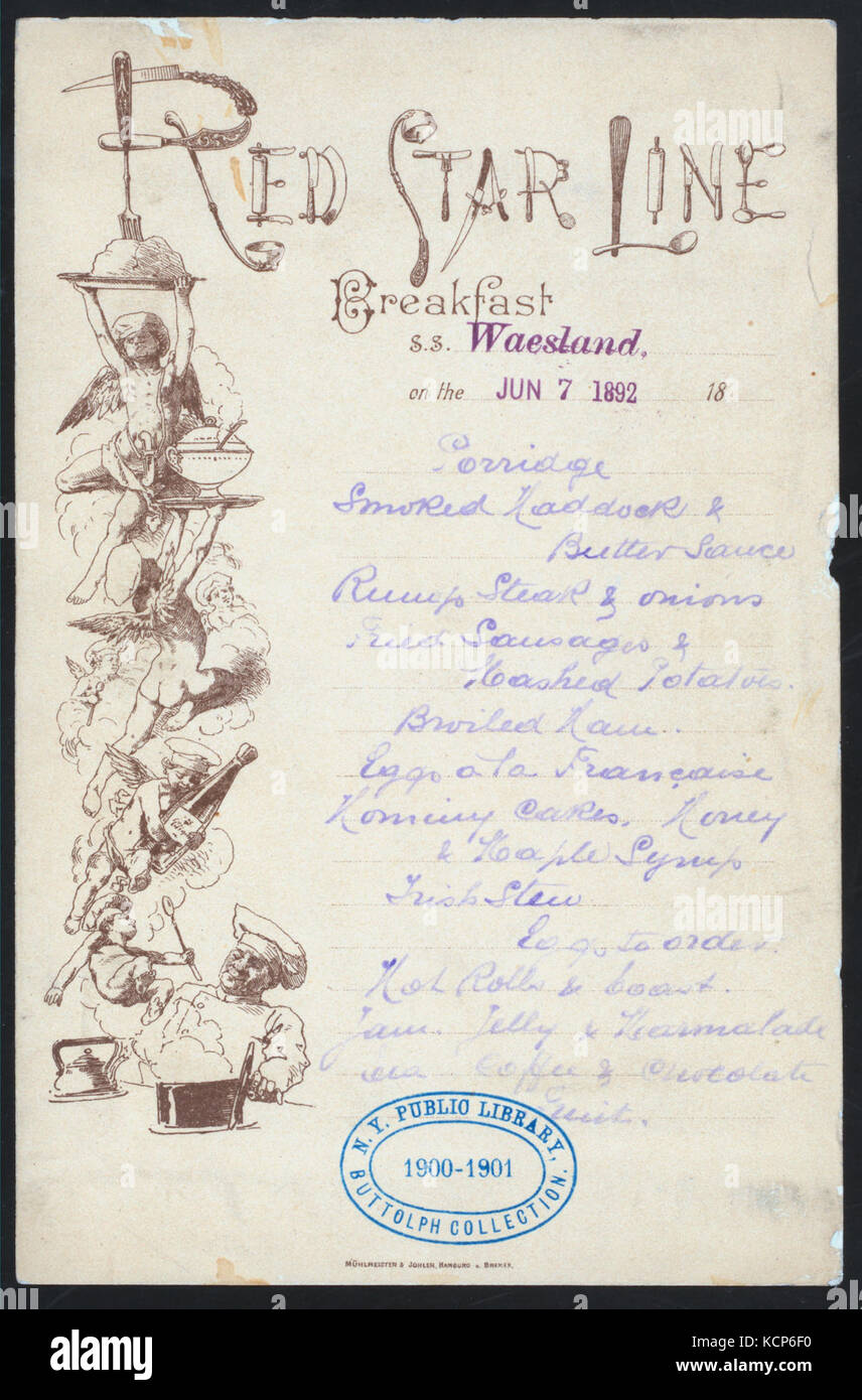 (Petit-déjeuner) détenues par RED STAR LINE (at) S.S.WAESLAND (SS) (NYPL Hadès 270119474769) Banque D'Images