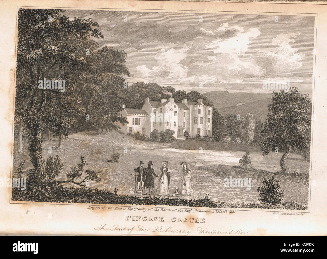 Gravure du Château Fingask, Tayside, par Alexander Carse. Publié par James Knox, Édimbourg, 1831 Banque D'Images