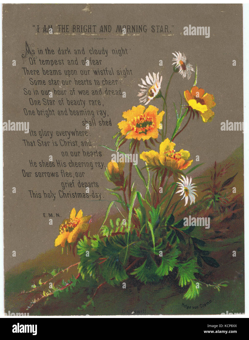 Helga von Cramm, C. Caswell, chromolithographie de fleurs, avec l'hymne (je  suis l'étoile brillante du matin) par E.M.N.), ch. 1870 Photo Stock - Alamy