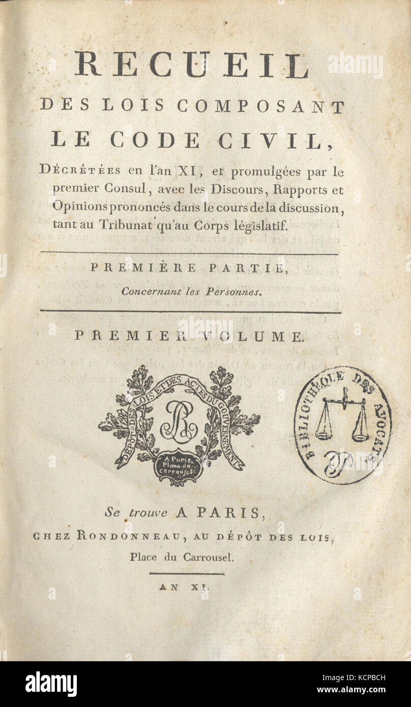 Code civil avec les discours, 1803 Banque D'Images