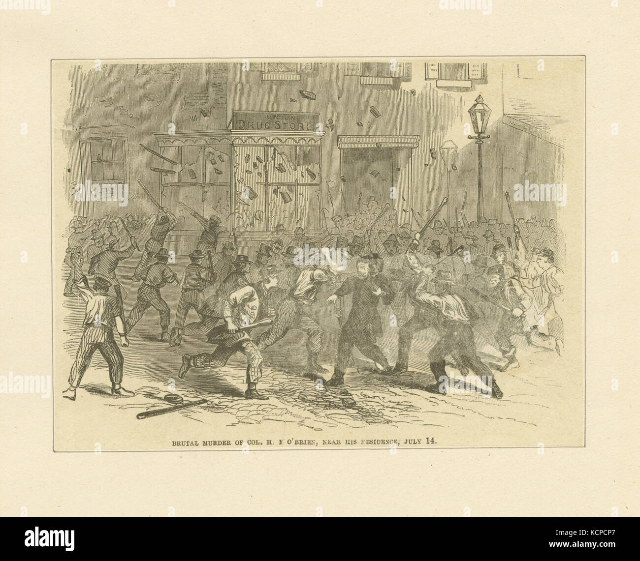 Cette photographie documente le meurtre brutal du colonel H.F. O'Brien près de sa résidence le 14 juillet, capturant un événement historique dans l'histoire criminelle américaine. Banque D'Images