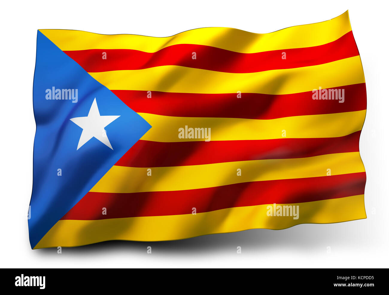 Estelada drapeau de la Catalogne dans le vent, isolé sur fond blanc - 3d illustration Banque D'Images