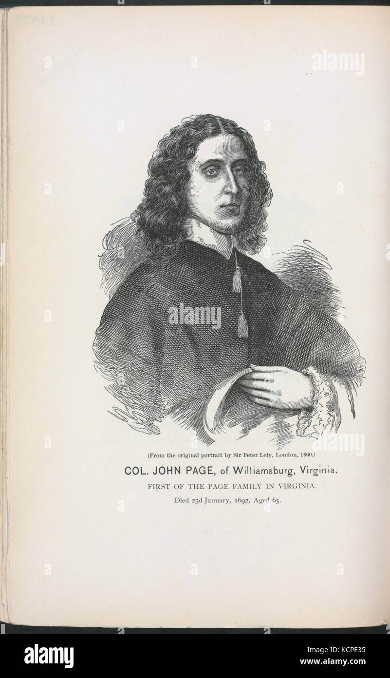 Le colonel John Page, de Williamsburg, Virginie. Tout d'abord la famille Page en Virginie. Est mort 23 Janvier, 1692. De 65 ans (NYPL Hadès 256553 EM14875) Banque D'Images