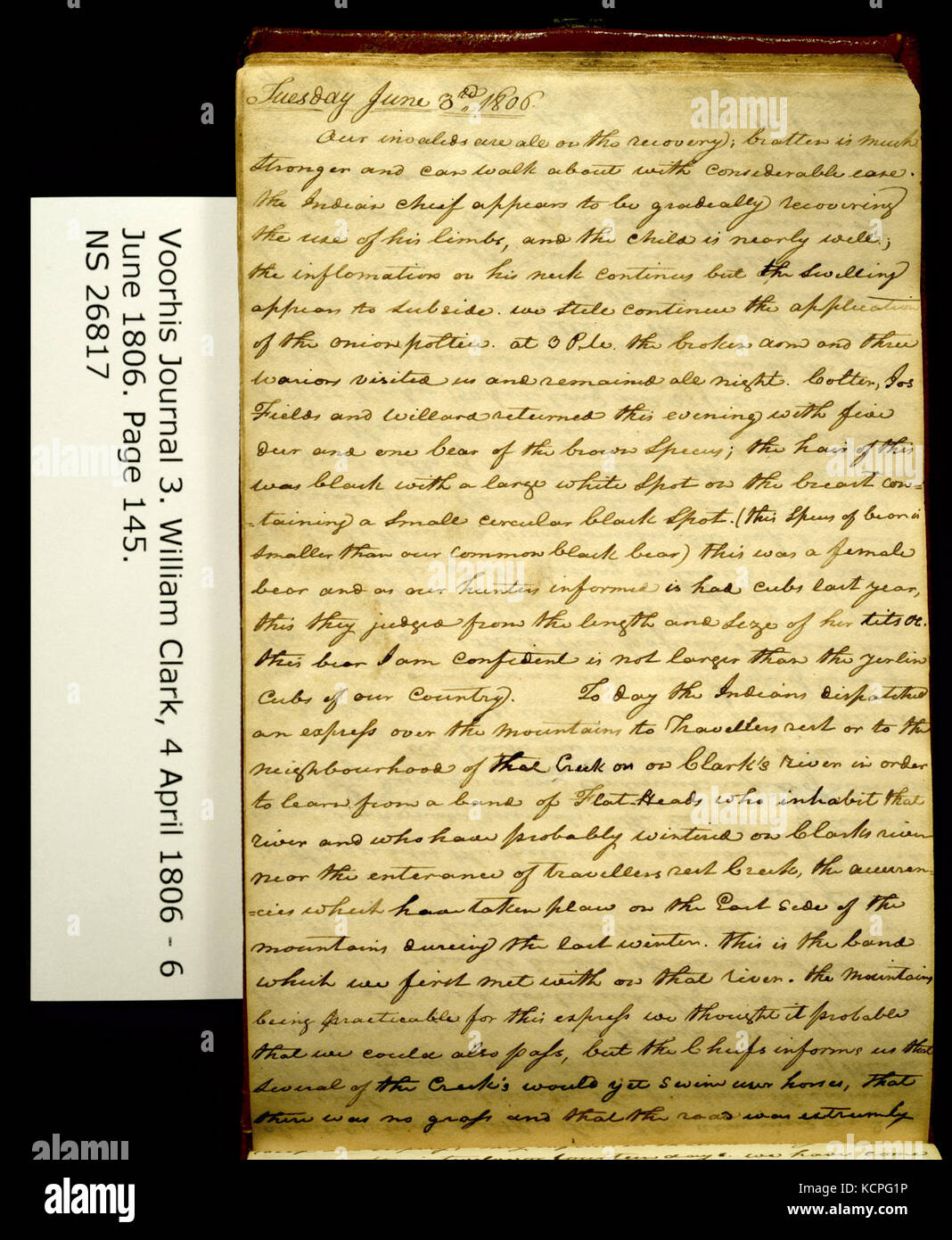 Clark Family Collection Volume 3. Journal Voorhis no 3, page 145, 3 juin 1806 Banque D'Images