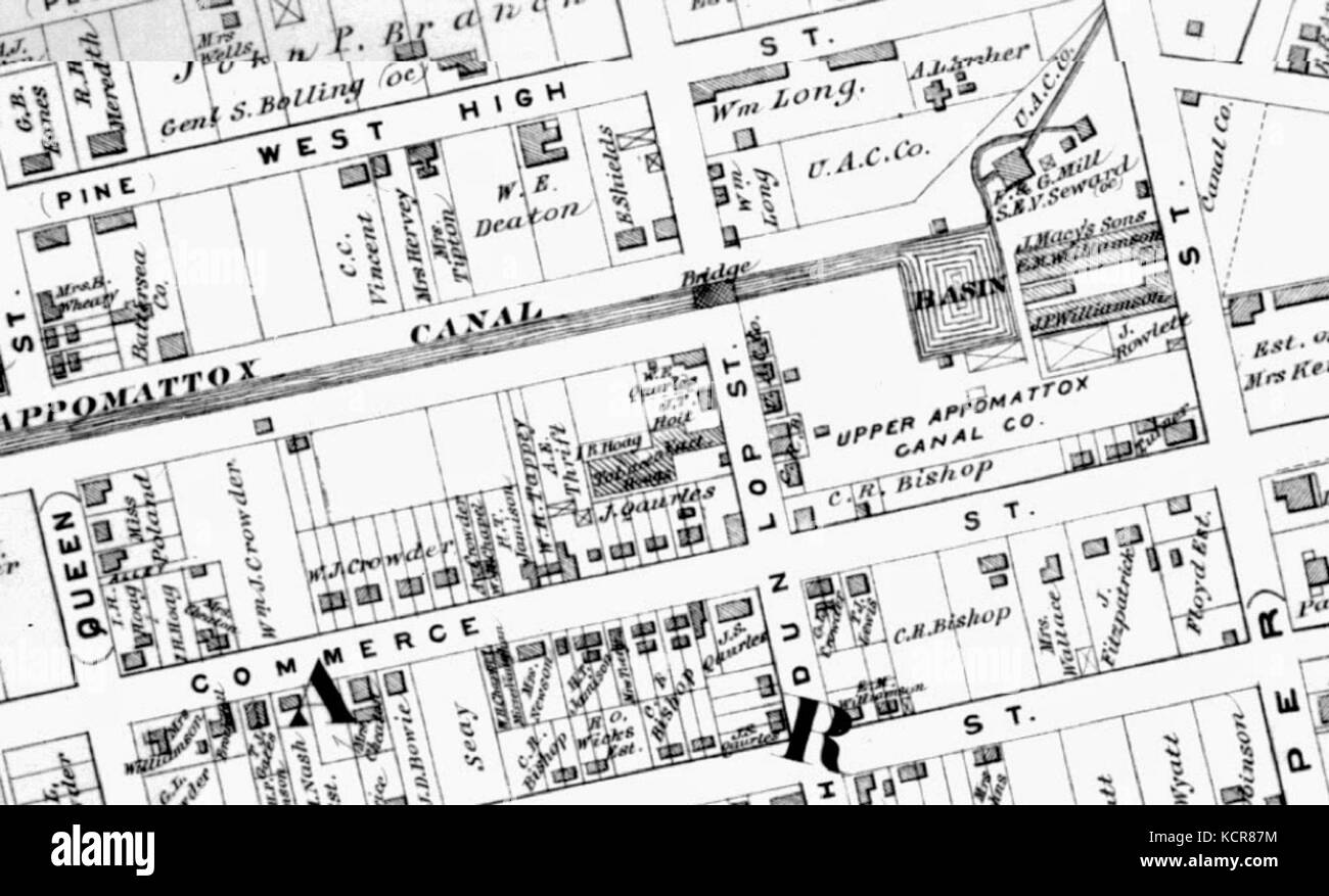 Détail Carte des bières 1879 Appomattox Bassin de virage du Canal supérieur Banque D'Images