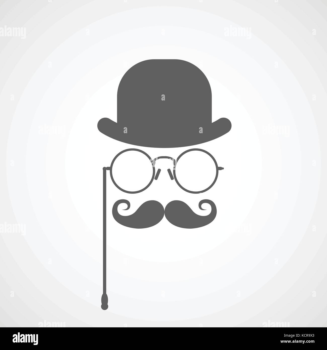 Silhouette de gentleman's face avec moustaches torsadées, Bowler et verres - hipster ou capitaliste Illustration de Vecteur