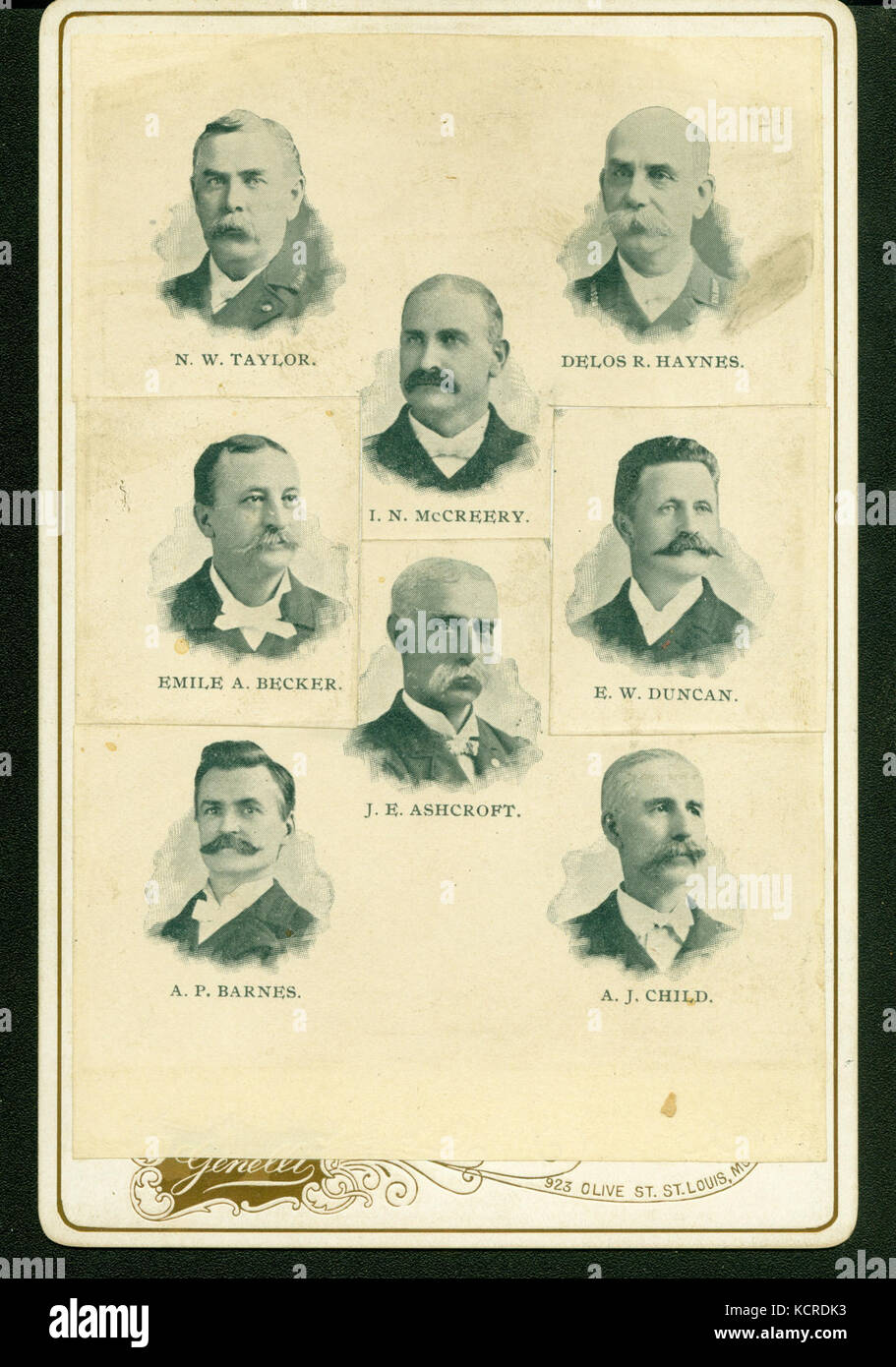 Composite groupe y compris (à partir du haut à gauche) N. W. Taylor, I. N. McCreery, Delos R. Haynes, Emile A. Becker, J. E. Ashcroft, E. W. Duncan, A. P. Barnes, et A. J. Enfant. Union européenne (anciens combattants) Banque D'Images