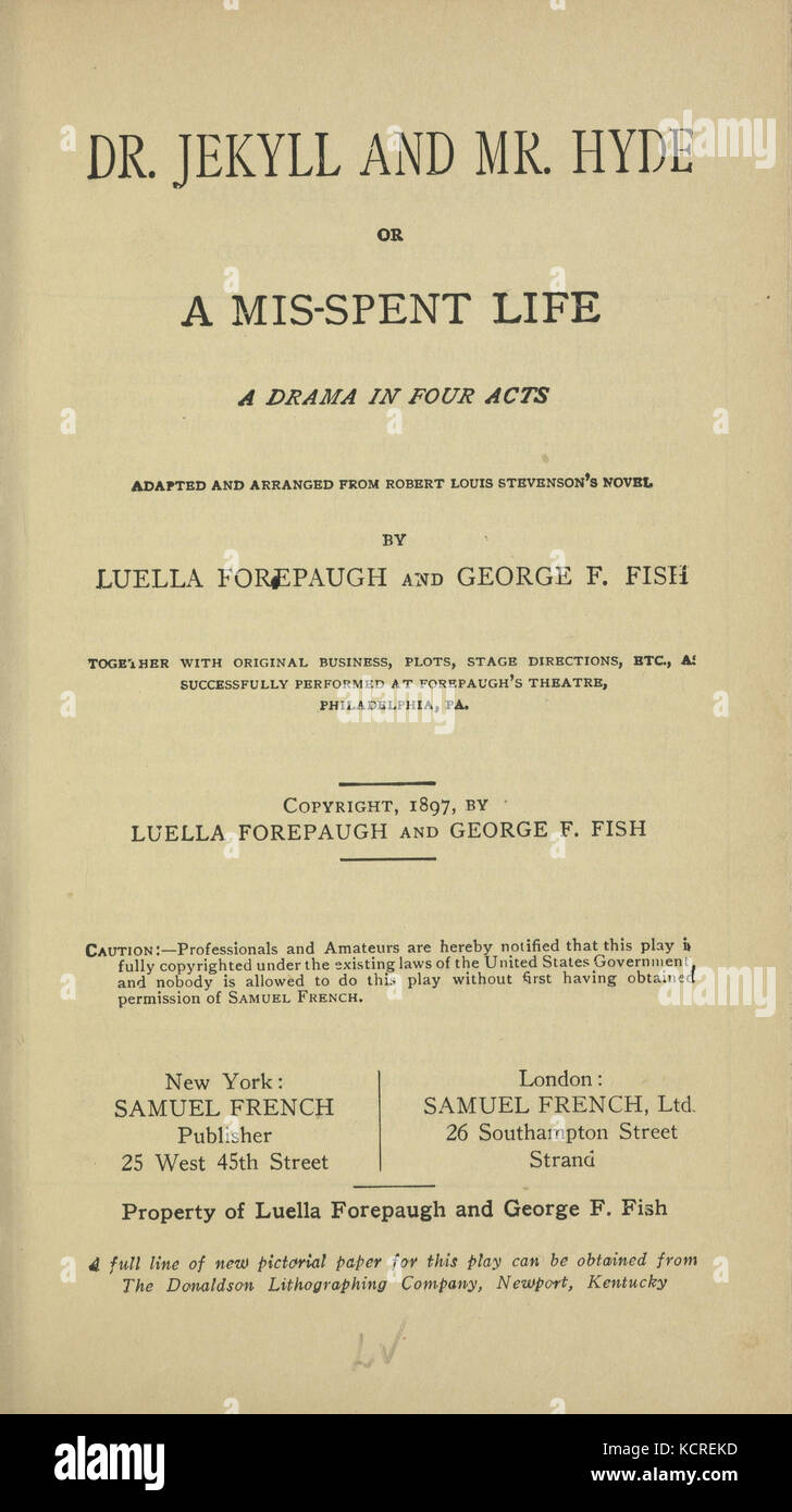 Dr Jekyll et Mr Hyde page titre 1897 adaptation théâtrale Banque D'Images
