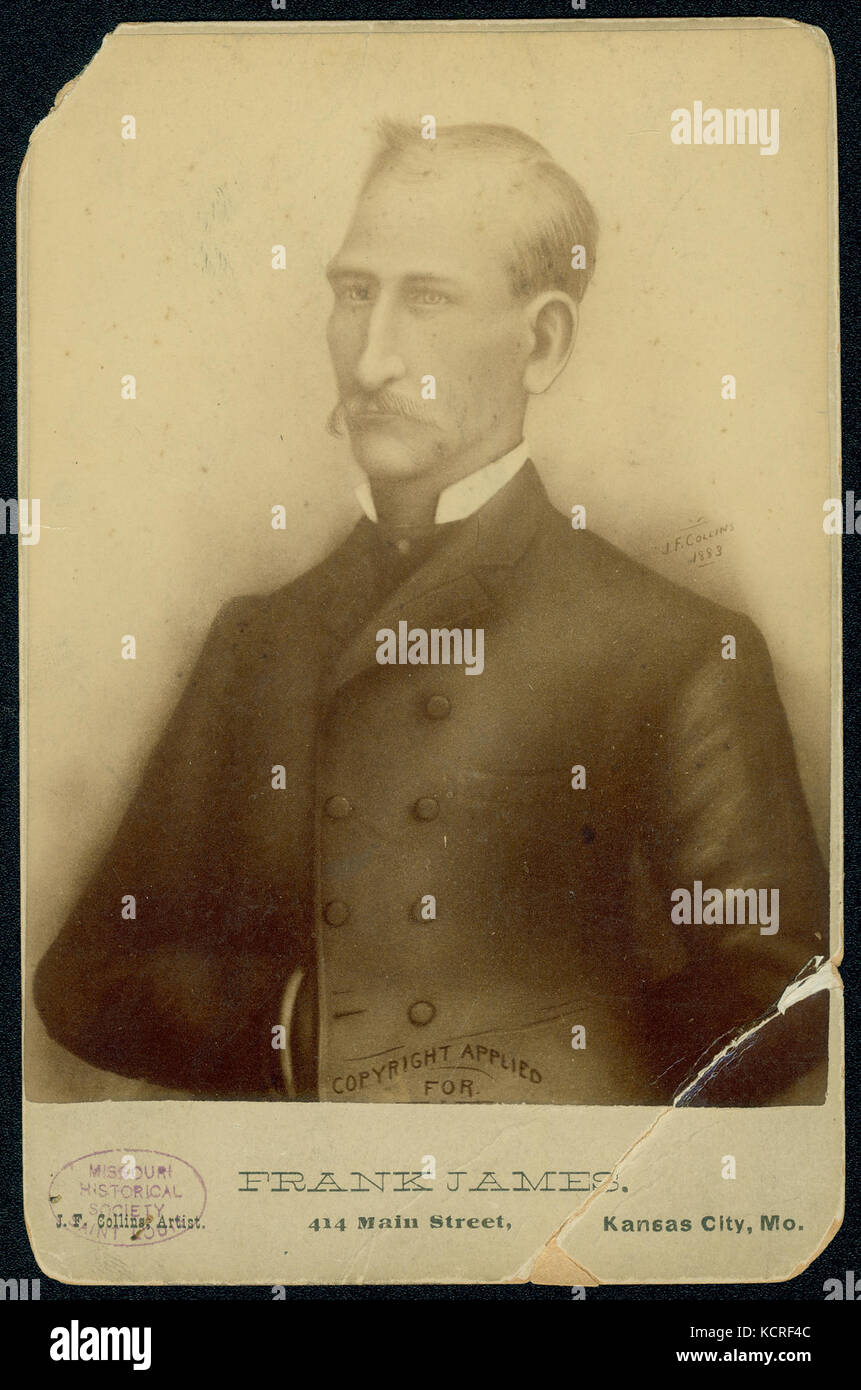 Ce dessin d'Edward Bates représente Frank James, une figure tristement célèbre du Old West américain. Connu pour son rôle dans le gang James Younger, l'illustration souligne son importance historique dans l'histoire américaine. Banque D'Images