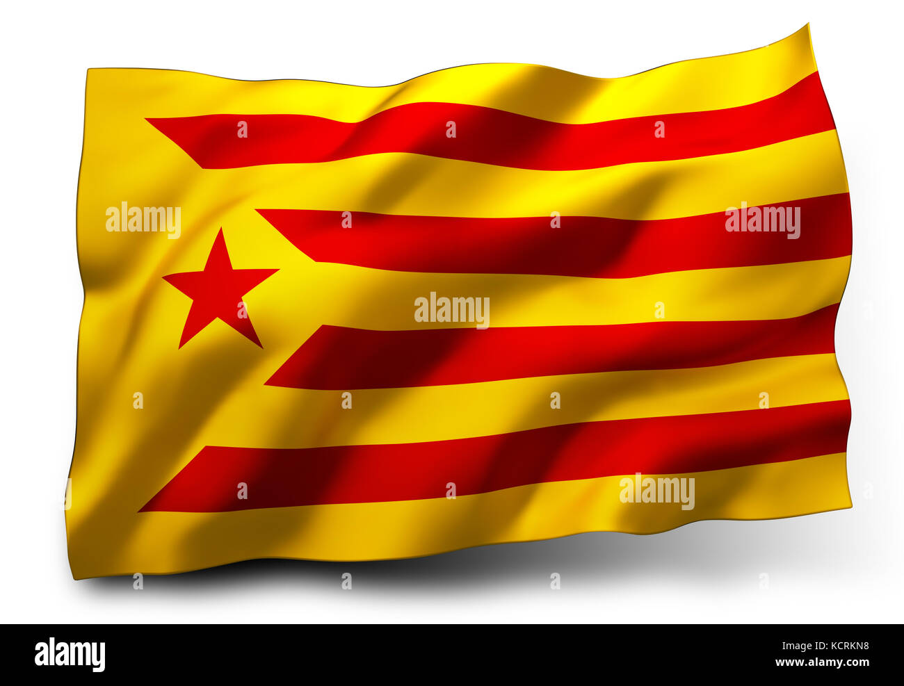 ESTELADA drapeau de Catalogne ondulant dans le vent, isolé sur fond blanc - illustration 3D. Banque D'Images