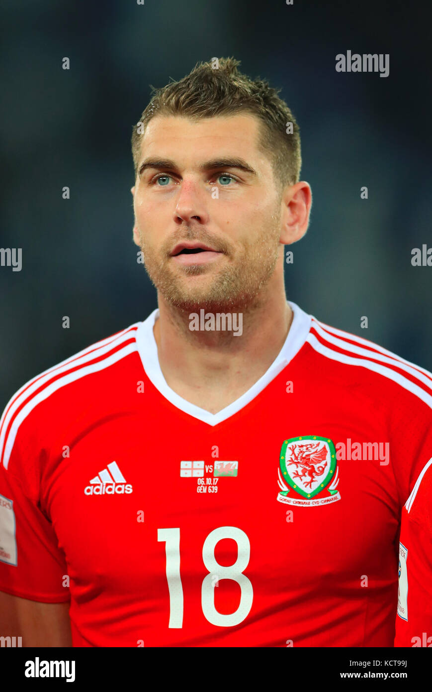 Sam Vokes au pays de Galles lors de la qualification à la coupe du monde de la FIFA 2018, match du groupe D à la Boris Paichadze Dinamo Arena, Tbilissi. APPUYEZ SUR ASSOCIATION photo. Date de la photo: Vendredi 6 octobre 2017. Voir PA Story FOOTBALL Georgia. Le crédit photo devrait se lire comme suit : Tim Goode/PA Wire. RESTRICTIONS : utilisation éditoriale uniquement, aucune utilisation commerciale sans autorisation préalable. Banque D'Images