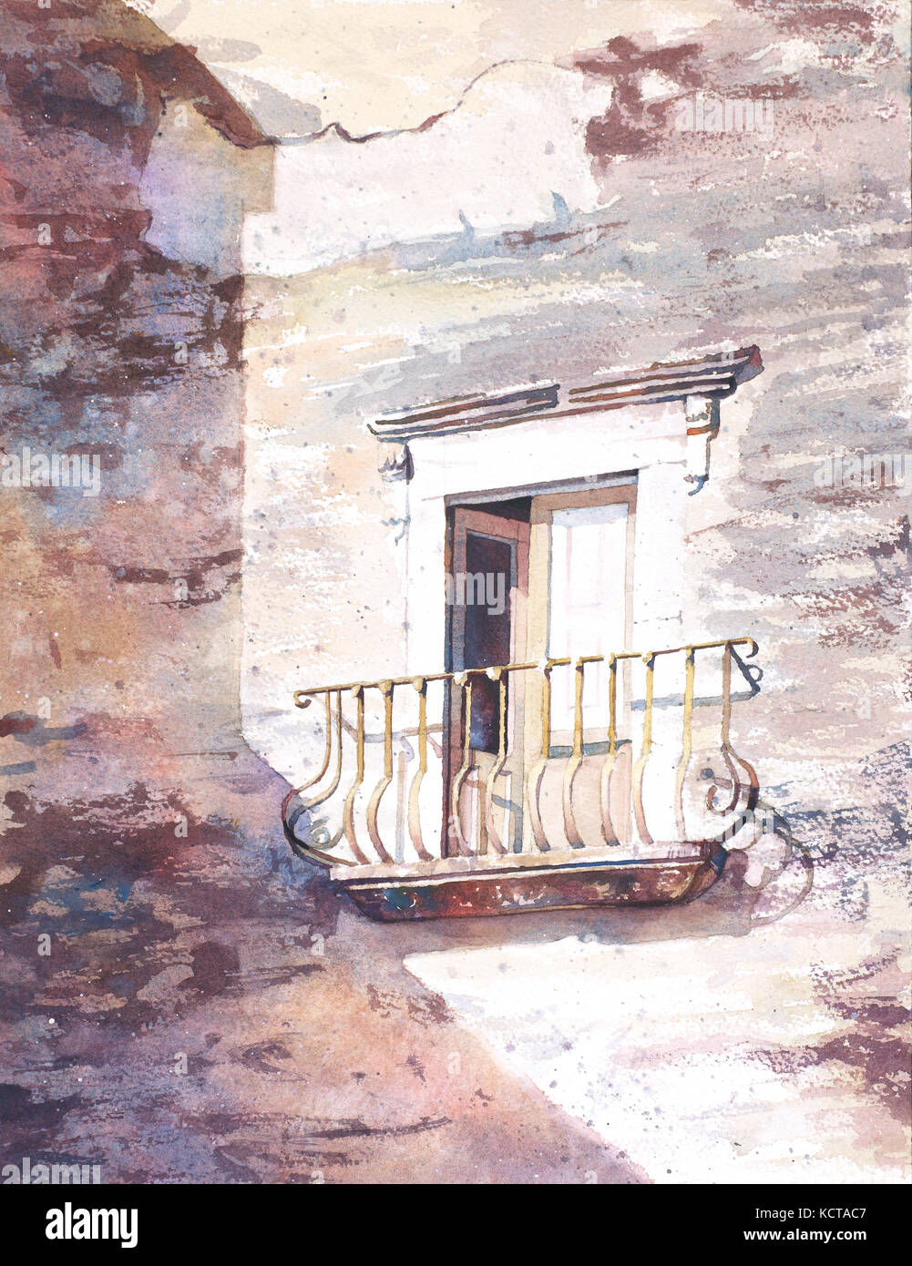 Peinture de porte extérieure et balcon sur chambre résisté sur l'île de Lipari - Italie Banque D'Images