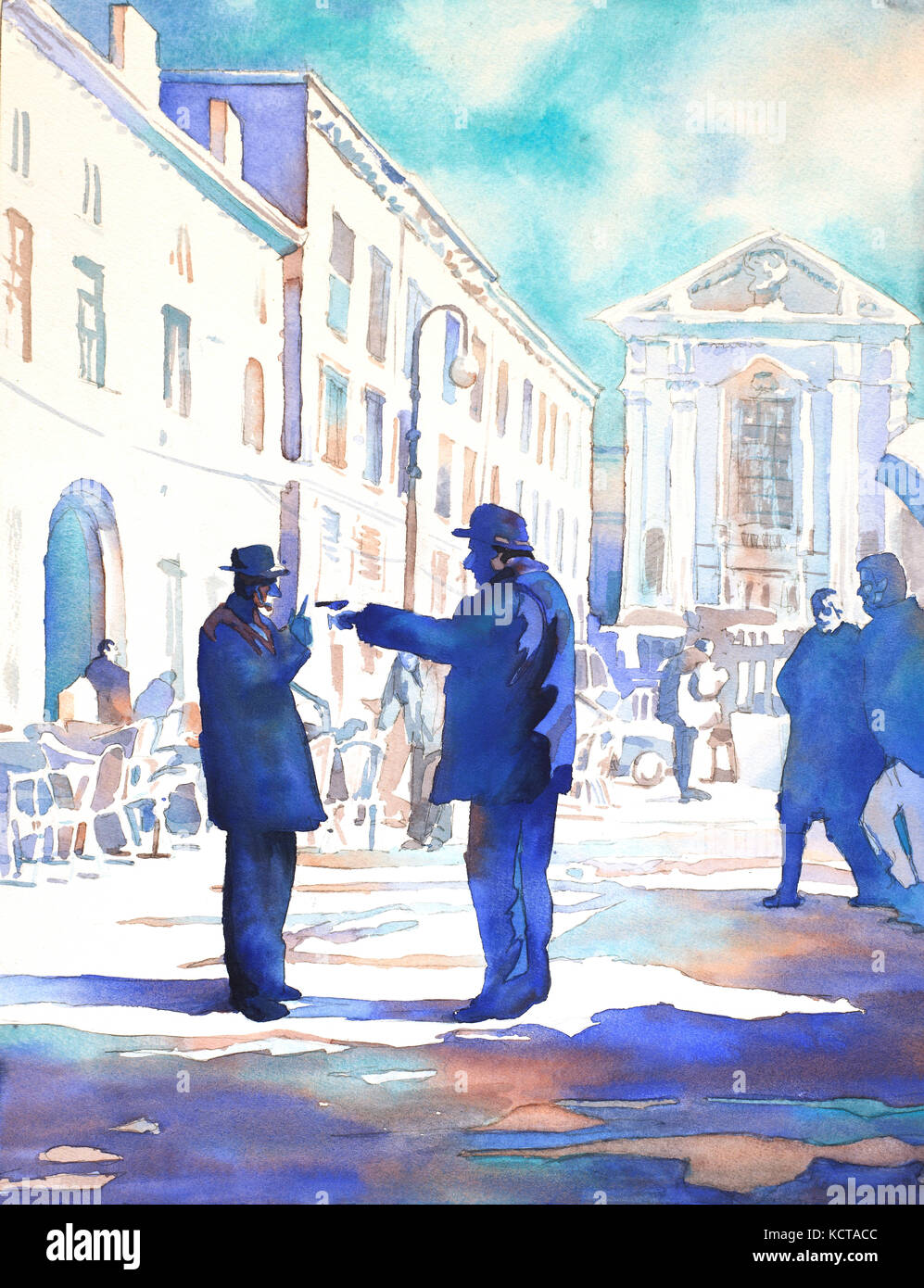 Peinture de deux vieux hommes dans la place d'Italie. Banque D'Images