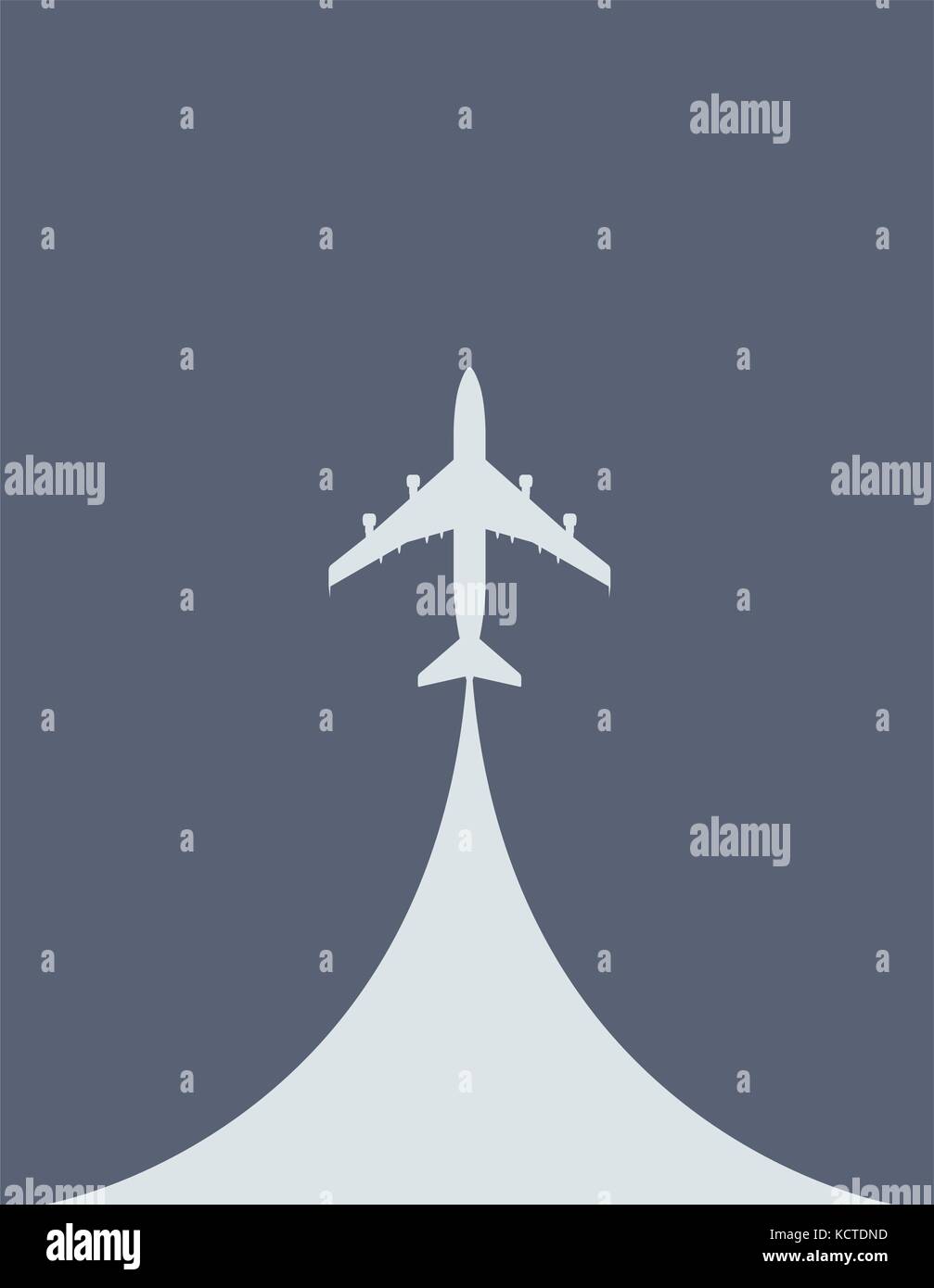 Durant le décollage d'aéronefs - silhouette d'avion de ligne, vue d'en haut Illustration de Vecteur