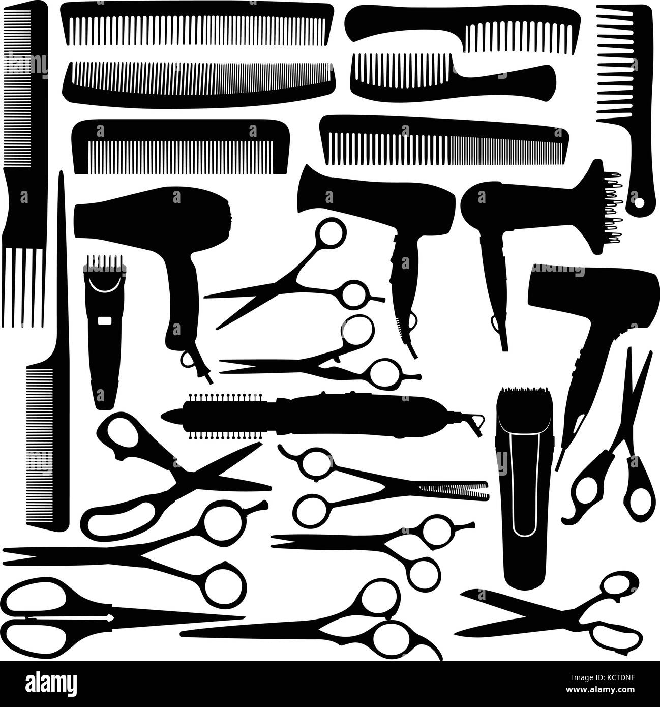Salon de Coiffure Salon de coiffure matériel - sèche-cheveux, ciseaux et peigne Illustration de Vecteur