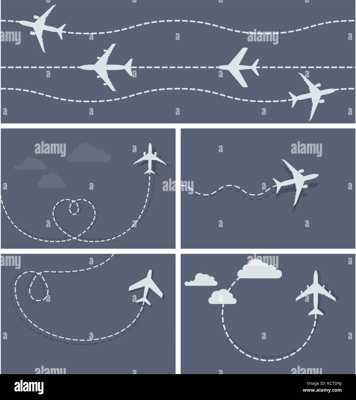 Vol - avion trace en pointillé de l'avion, et boucle en forme de coeur Illustration de Vecteur