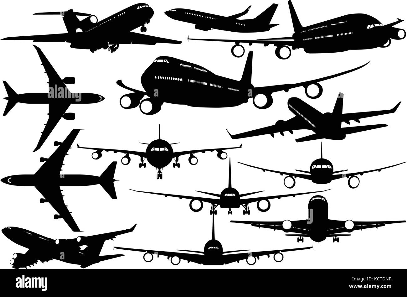 Silhouettes d'avion de passagers - contours d'avions Illustration de Vecteur