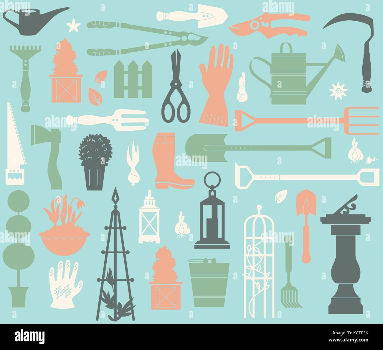 Jeu d'outils de jardinage Illustration de Vecteur