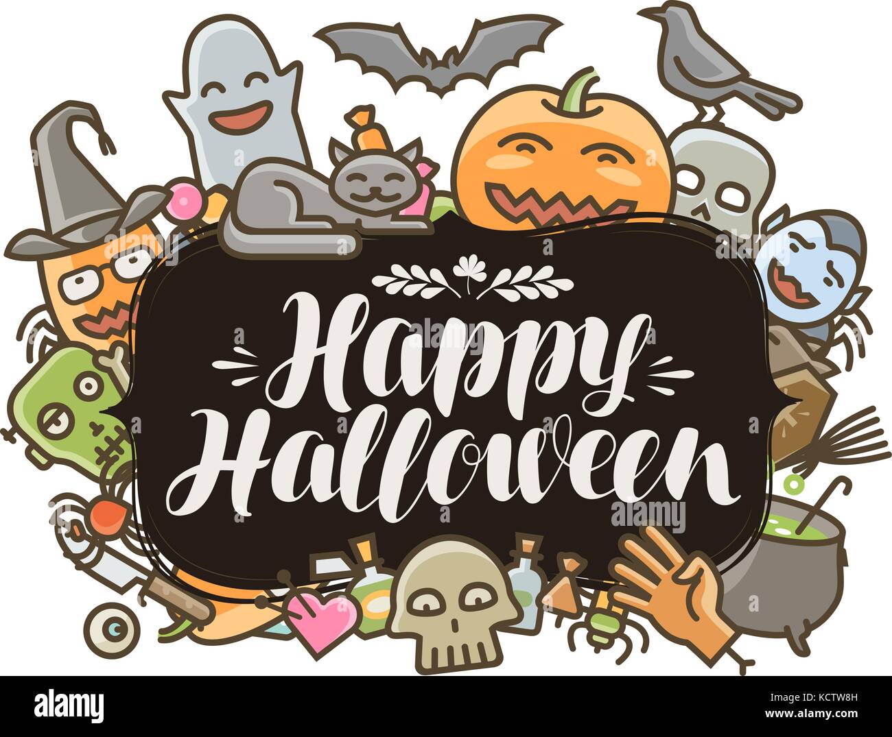 Joyeuse bannière Halloween ou carte de voeux. Concept de vacances. Illustration vectorielle de lettrage Illustration de Vecteur