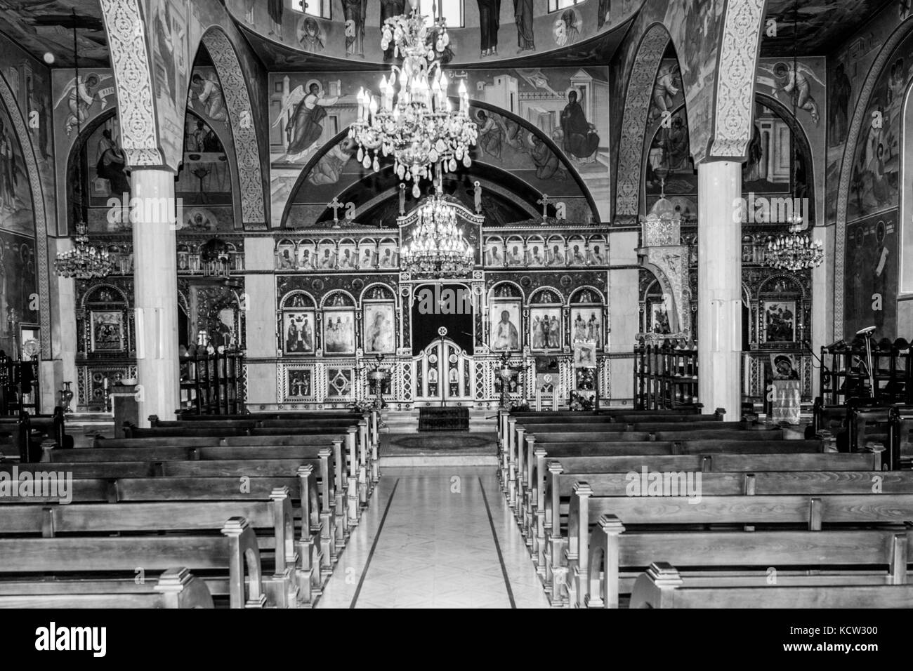 Cathédrale melkite en noir et blanc de l'intérieur Banque D'Images