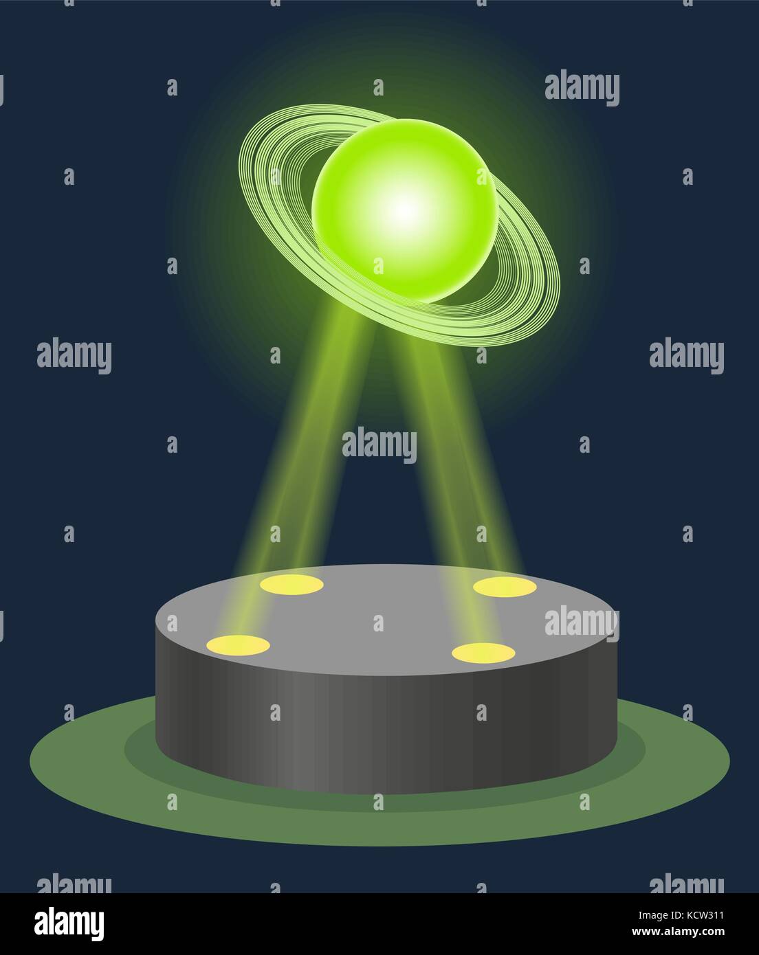 Le musée de l'astronomie de l'innovation center saturne hologramme sur socle lumineux. technologie de l'avenir de l'éducation physique leçon. vector illustration Illustration de Vecteur