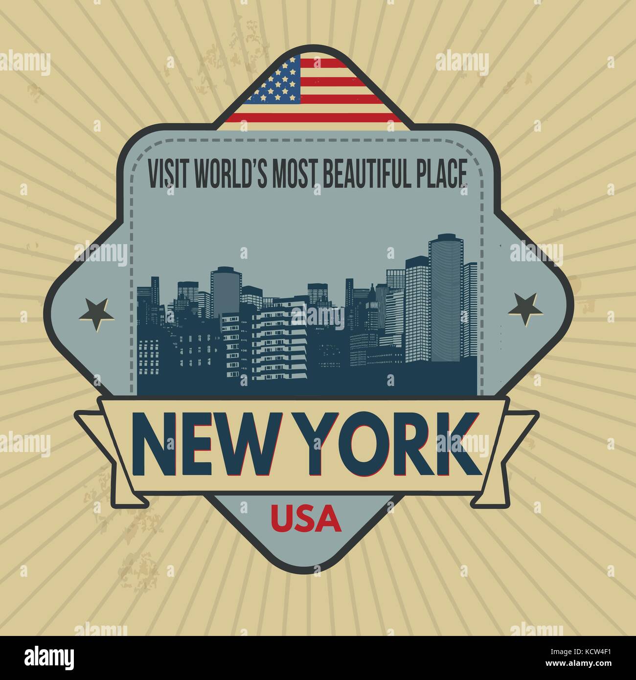 New York vintage emblème sur retro style background,vector illustration Illustration de Vecteur
