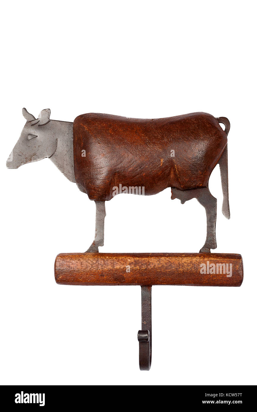 Forme vache vintage hanger isoler on white Banque D'Images