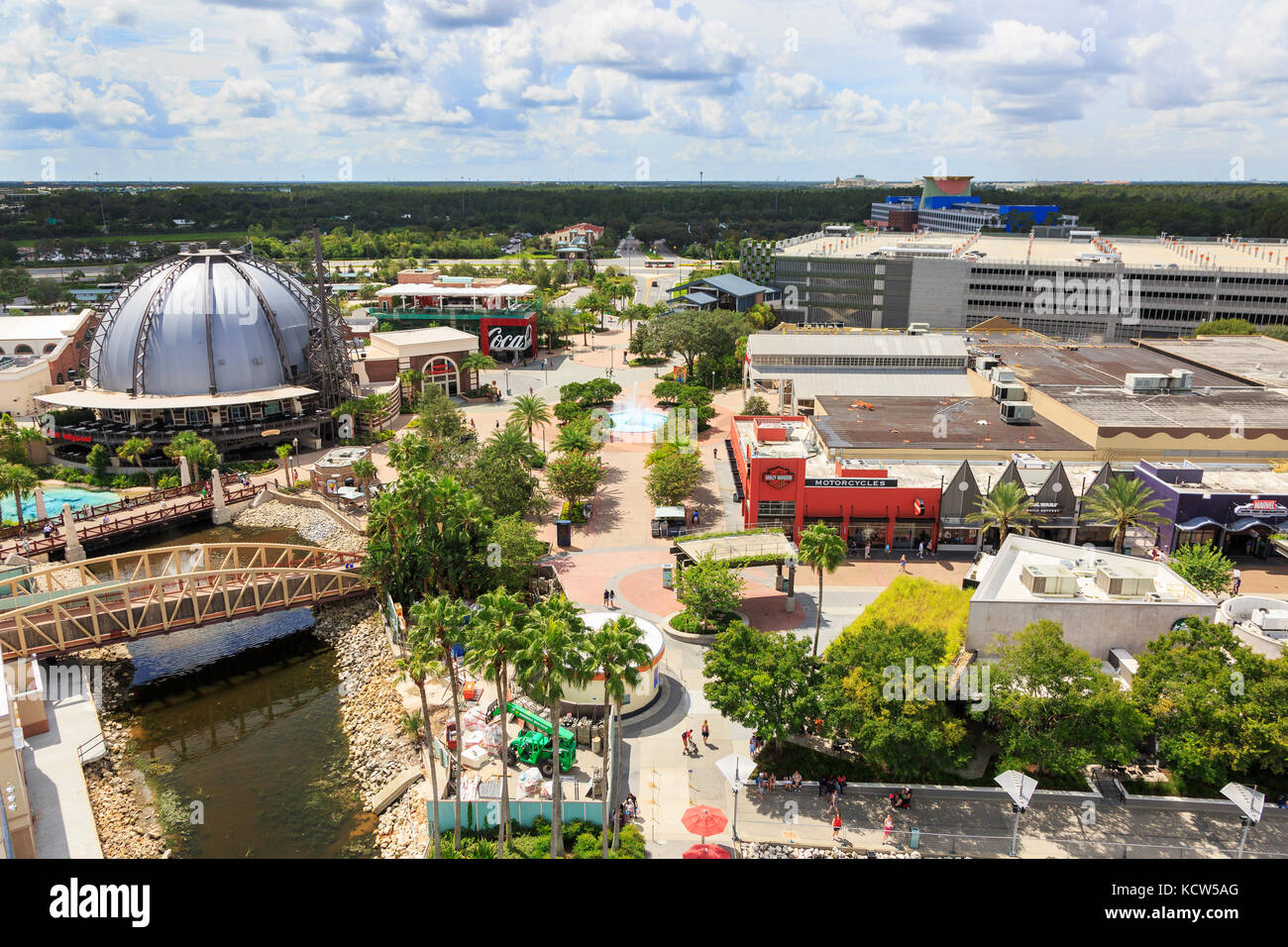 Vue aérienne du parc à thème Disney Springs, Orlando, Floride, USA Banque D'Images