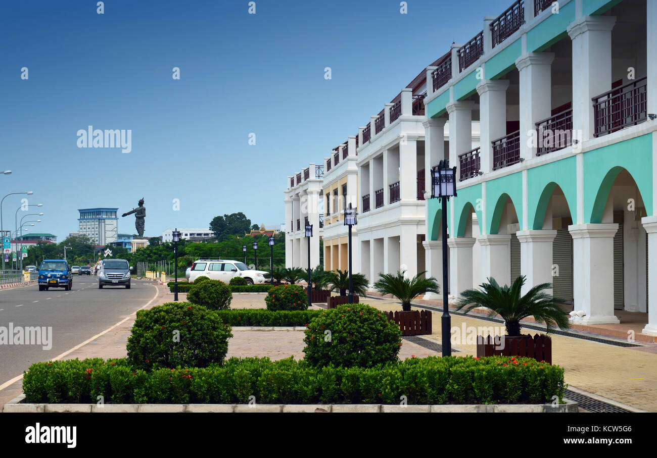 Les bâtiments modernes de Vientiane (nouveau monde) vnw, un méga-projet de ville contemporaine complexe situé au bord du Mékong à Vientiane, au Laos. Banque D'Images