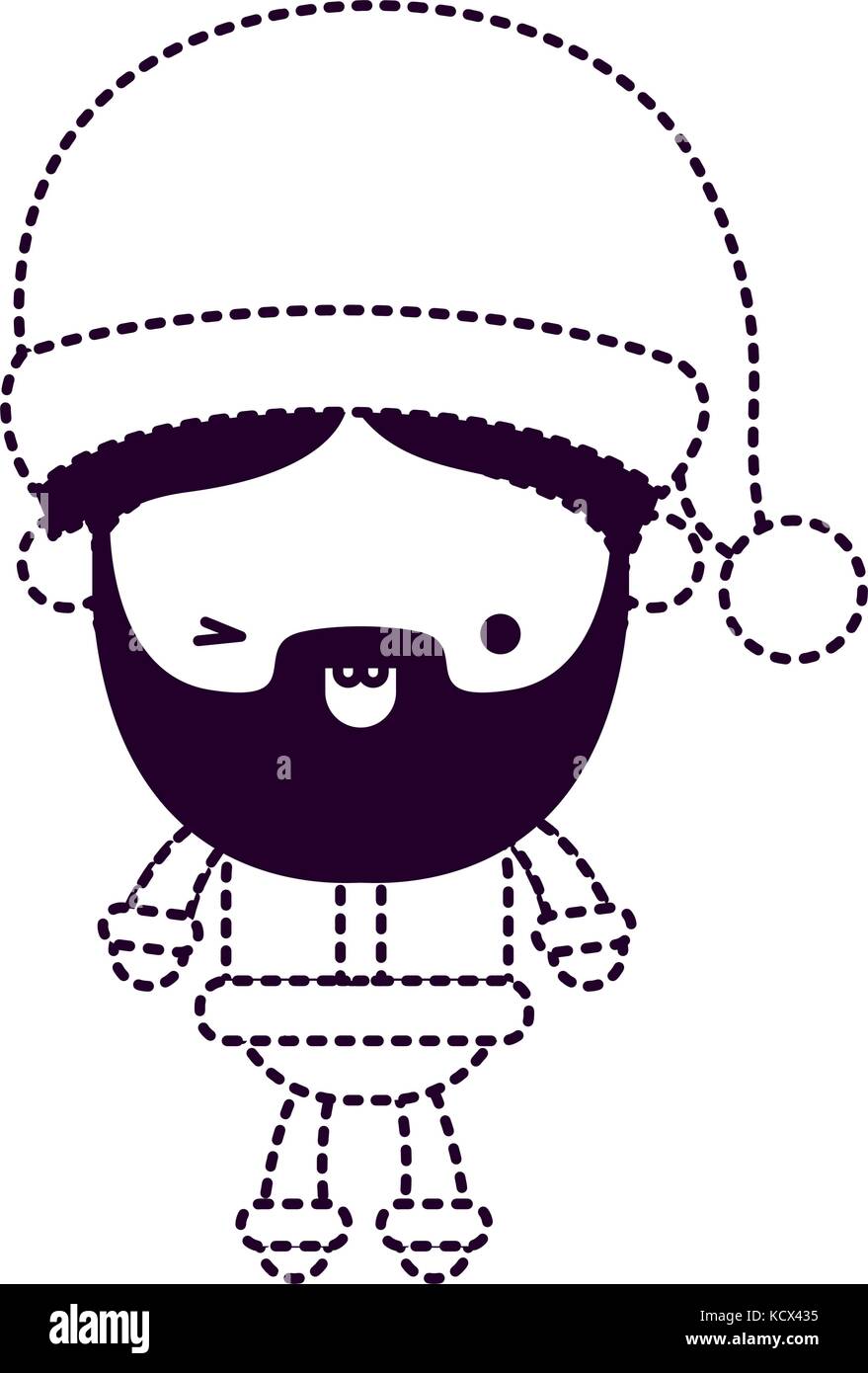 Pere Noel Homme Corps Plein Kawaii Cartoon Expression Souriante Avec Chapeau Sur Silhouette Monochrome En Pointilles Image Vectorielle Stock Alamy